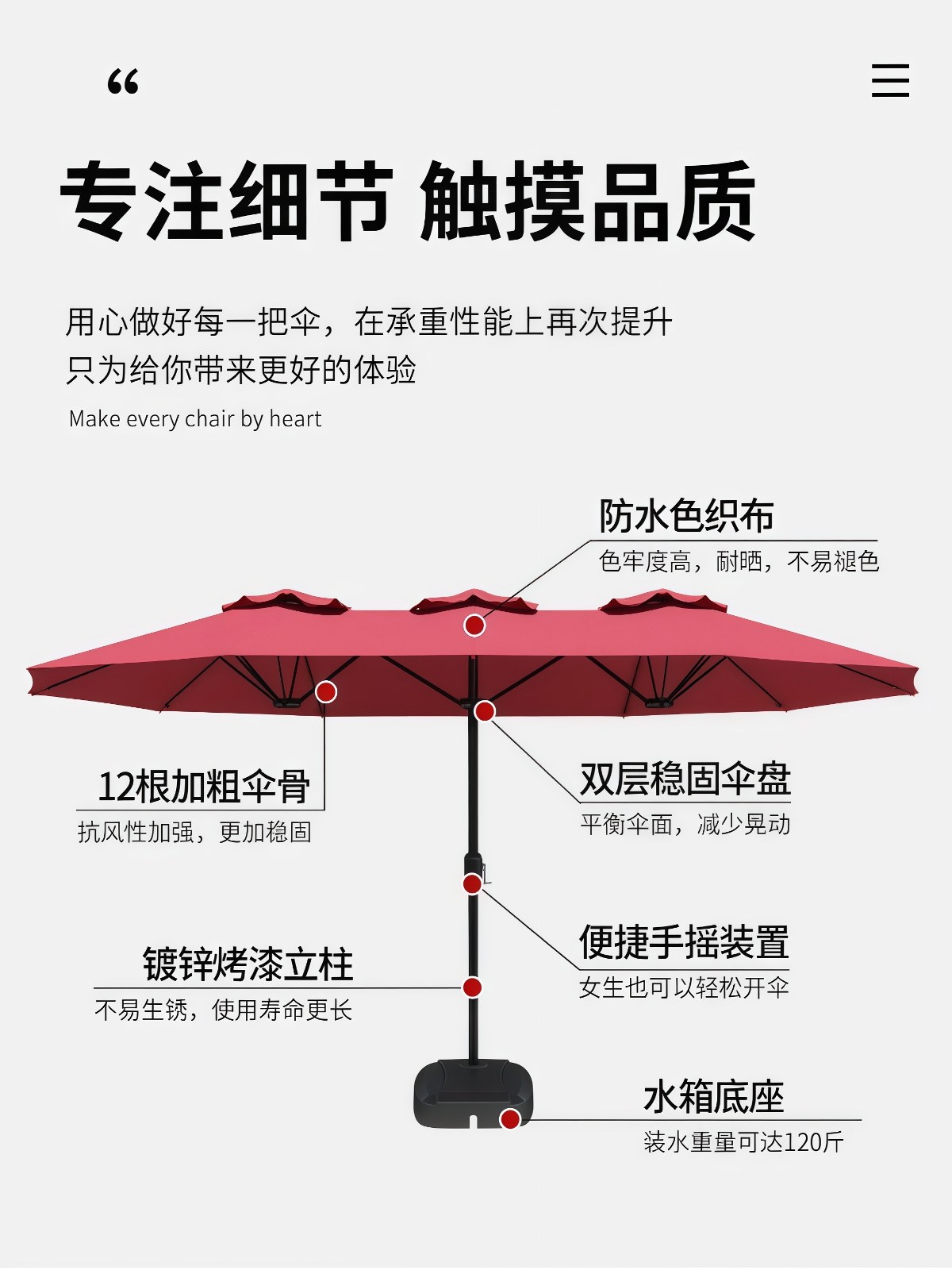 户外遮阳伞太阳伞大型阳台中柱伞庭院伞罗马伞天台室外院子遮阳伞 - 详情图