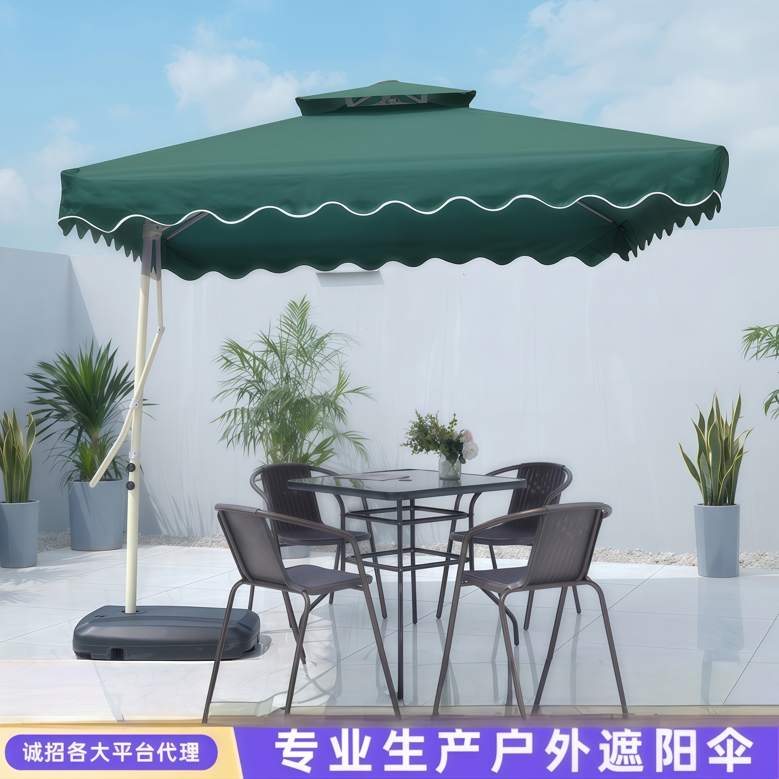 武汉雨具网·户外遮阳伞庭院扳手伞摆摊大伞太阳伞岗亭防晒露营伞防紫外线侧立·产品图2
