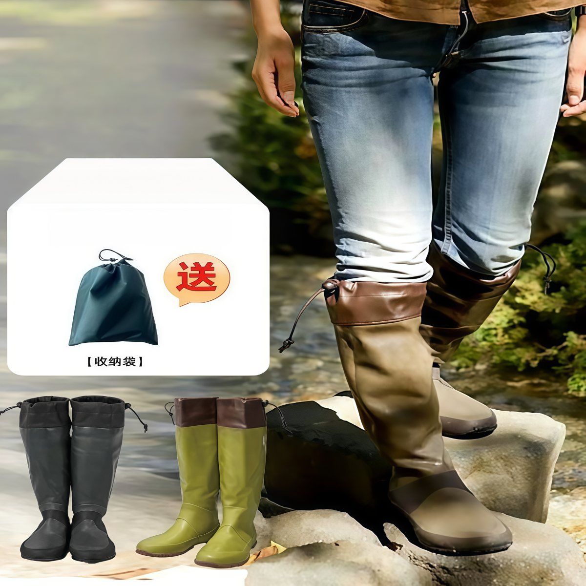 武汉雨具网·雨水靴高筒可折叠水靴徒步露营雨鞋防滑百搭潮女·产品图5