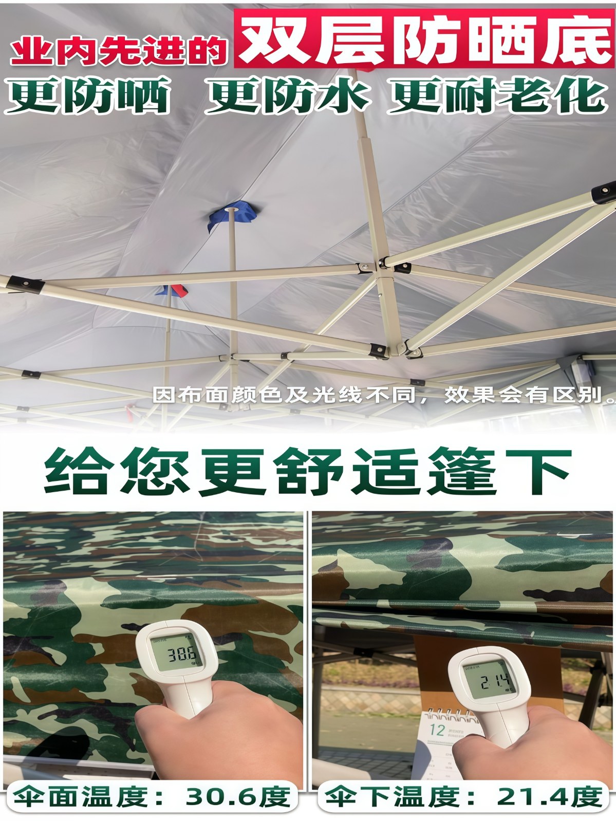 超厚迷彩粗架折叠活动停车遮阳摆摊广告四角围布大伞帐篷雨棚 - 详情图
