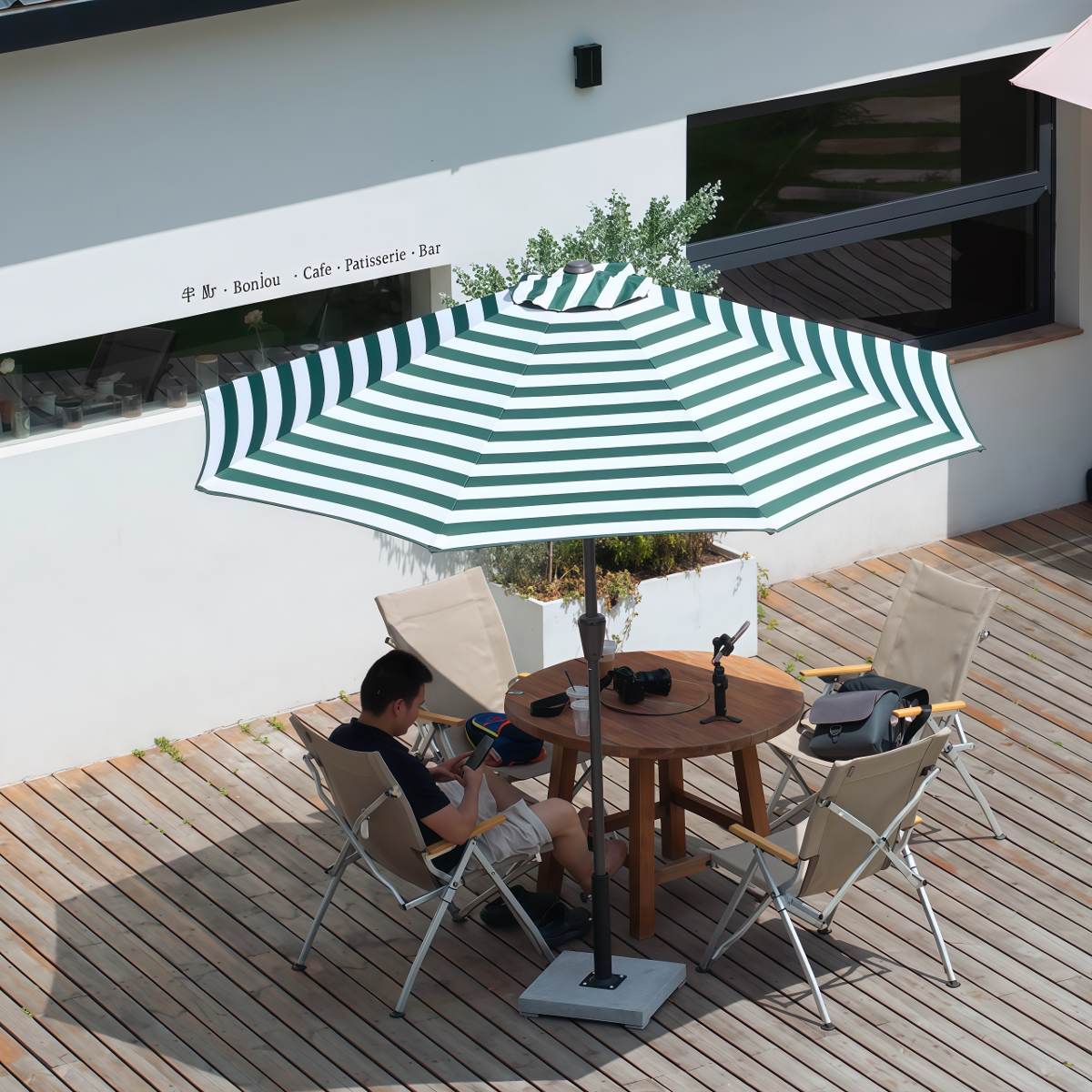 武汉雨具网·绿白条中柱伞 条纹遮阳伞咖啡店民宿户外太阳伞商用外摆中柱伞·产品图2