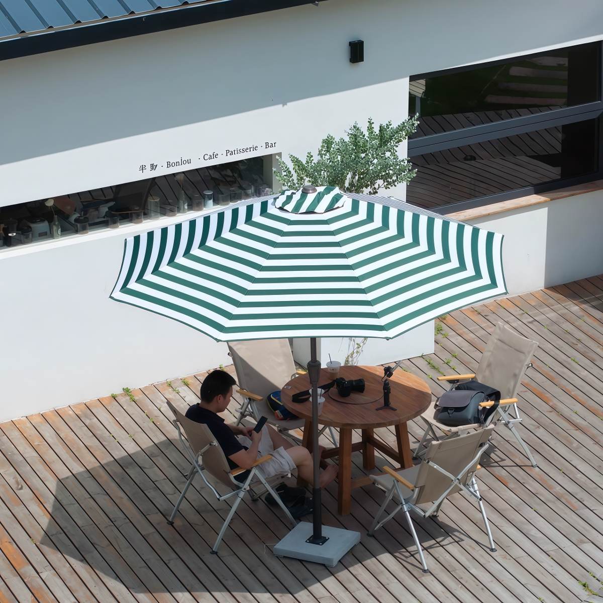 武汉雨具网·绿白条中柱伞 条纹遮阳伞咖啡店民宿户外太阳伞商用外摆中柱伞·产品图4
