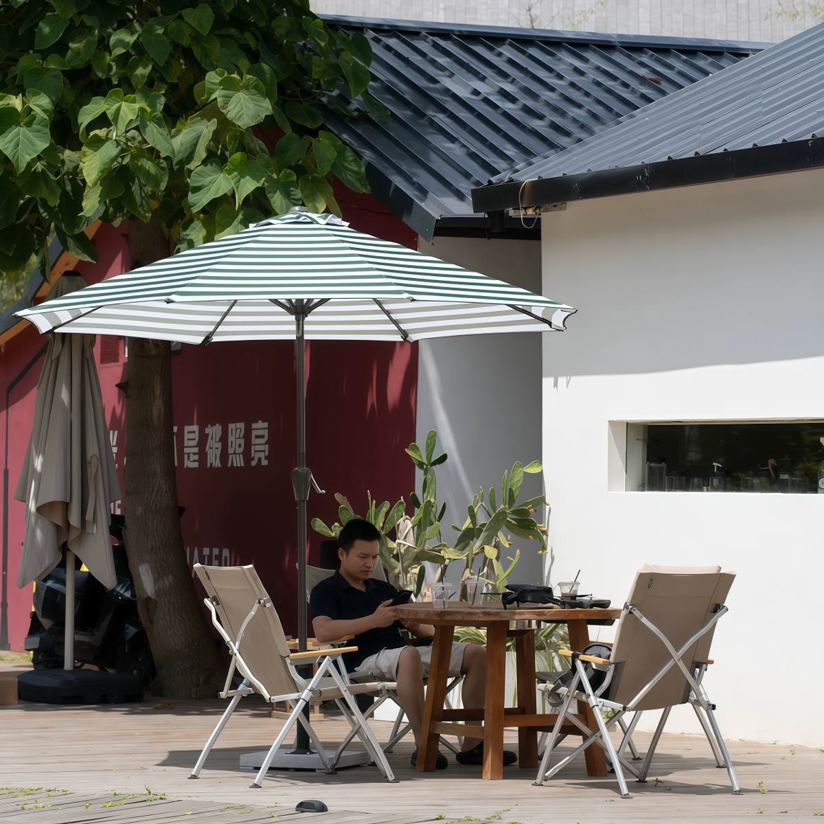 武汉雨具网·绿白条中柱伞 条纹遮阳伞咖啡店民宿户外太阳伞商用外摆中柱伞·产品图5