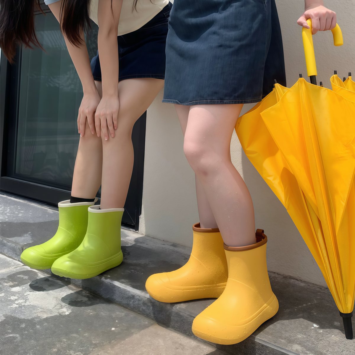 撞色大头靴子男女四季户外网红防滑防水亲子雨靴雨鞋
