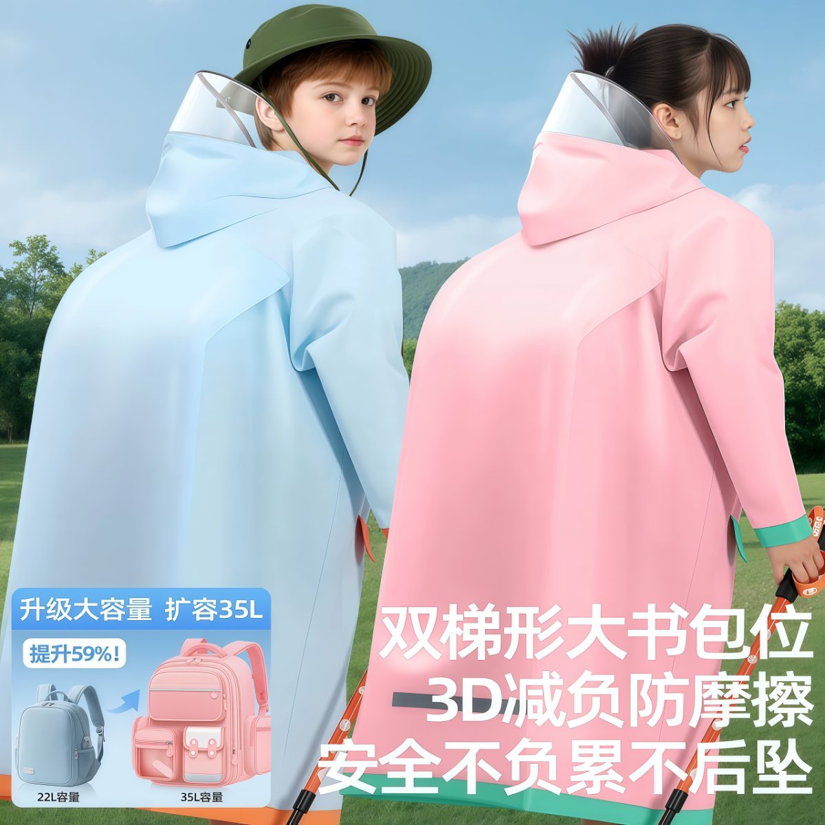 武汉雨具网·儿童雨衣男童女孩小学生带书包位中大童男孩上学专用10岁雨披·产品图3