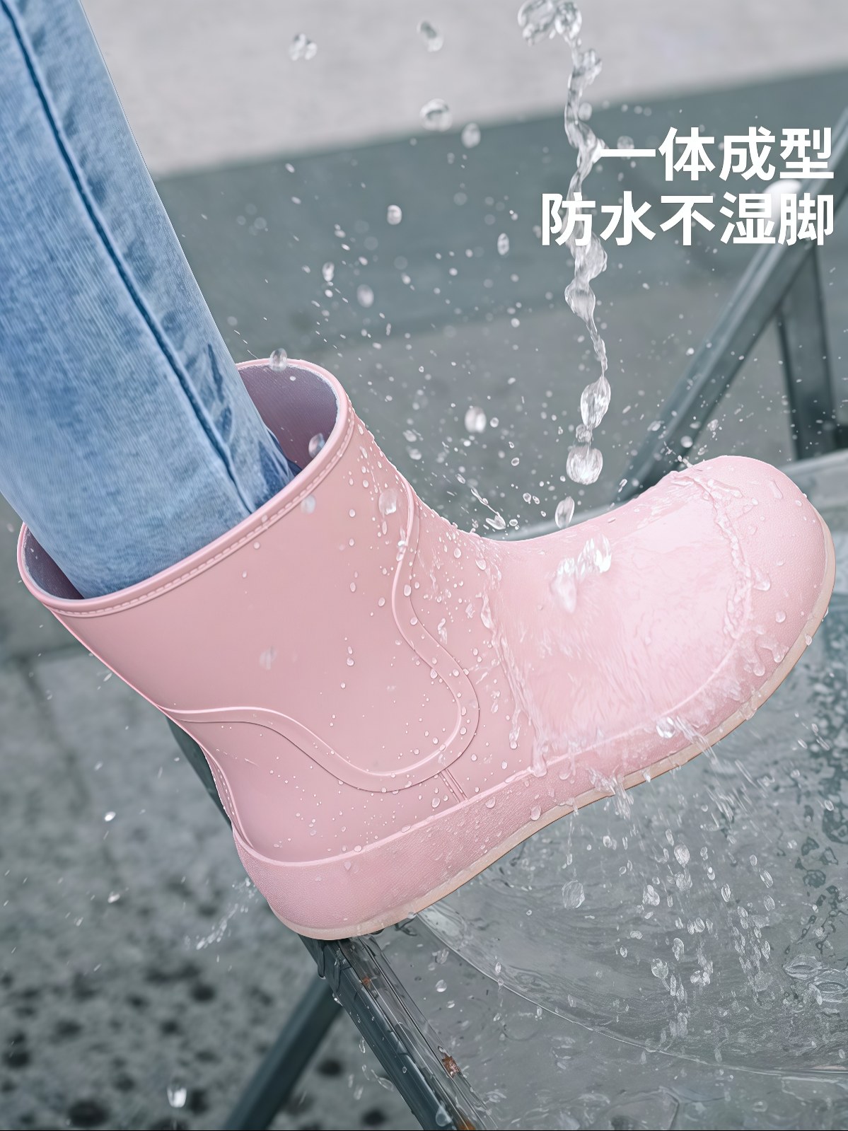 时尚短筒雨鞋女士新款软底防水雨靴防滑耐磨工作胶鞋加绒保暖水鞋 - 详情图