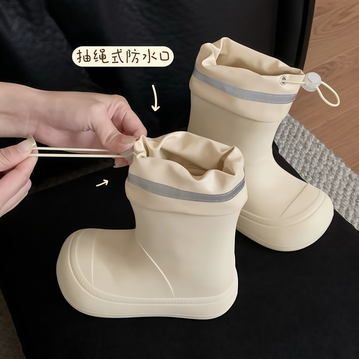 武汉雨具网·时尚外穿ins潮防水抽绳束口雨靴女四季通用亲子水筒靴雨鞋·产品图3