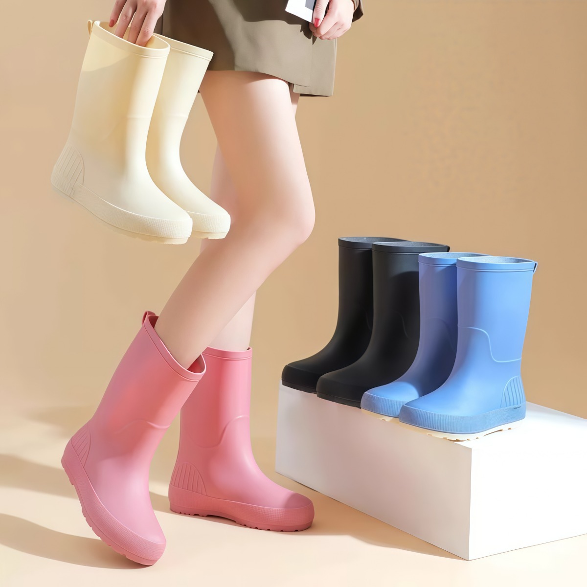 雨鞋中筒新款防水防滑耐磨加厚水靴套鞋女款时尚外穿厨房胶鞋