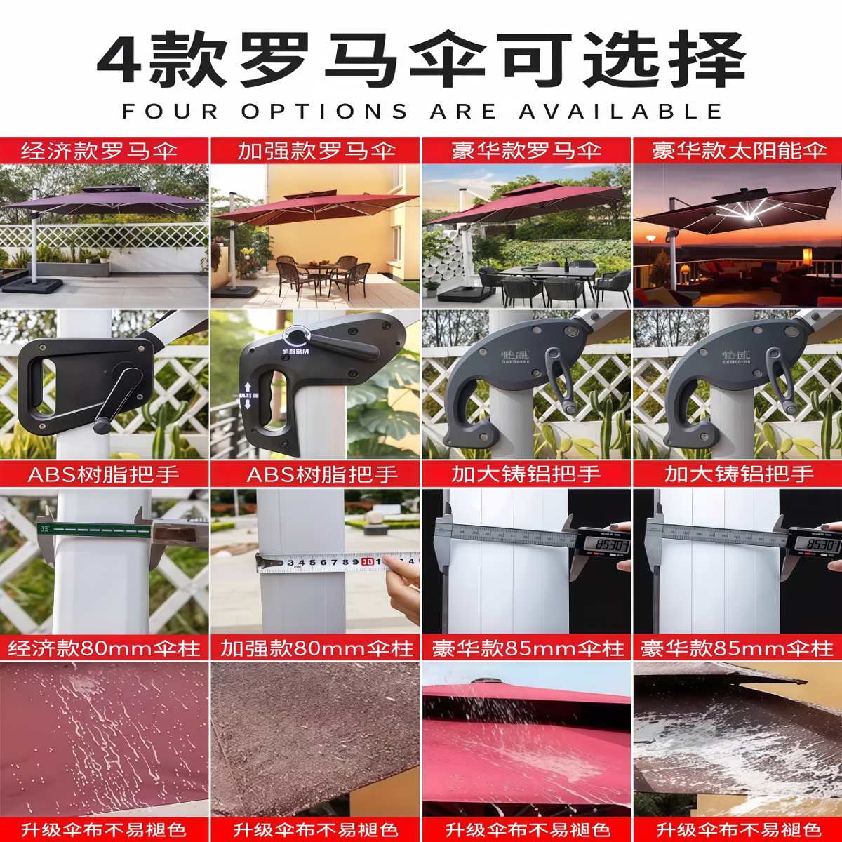 武汉雨具网·遮阳伞户外庭院伞大型室外花园露台摆摊罗马伞阳台大号太阳伞·产品图3