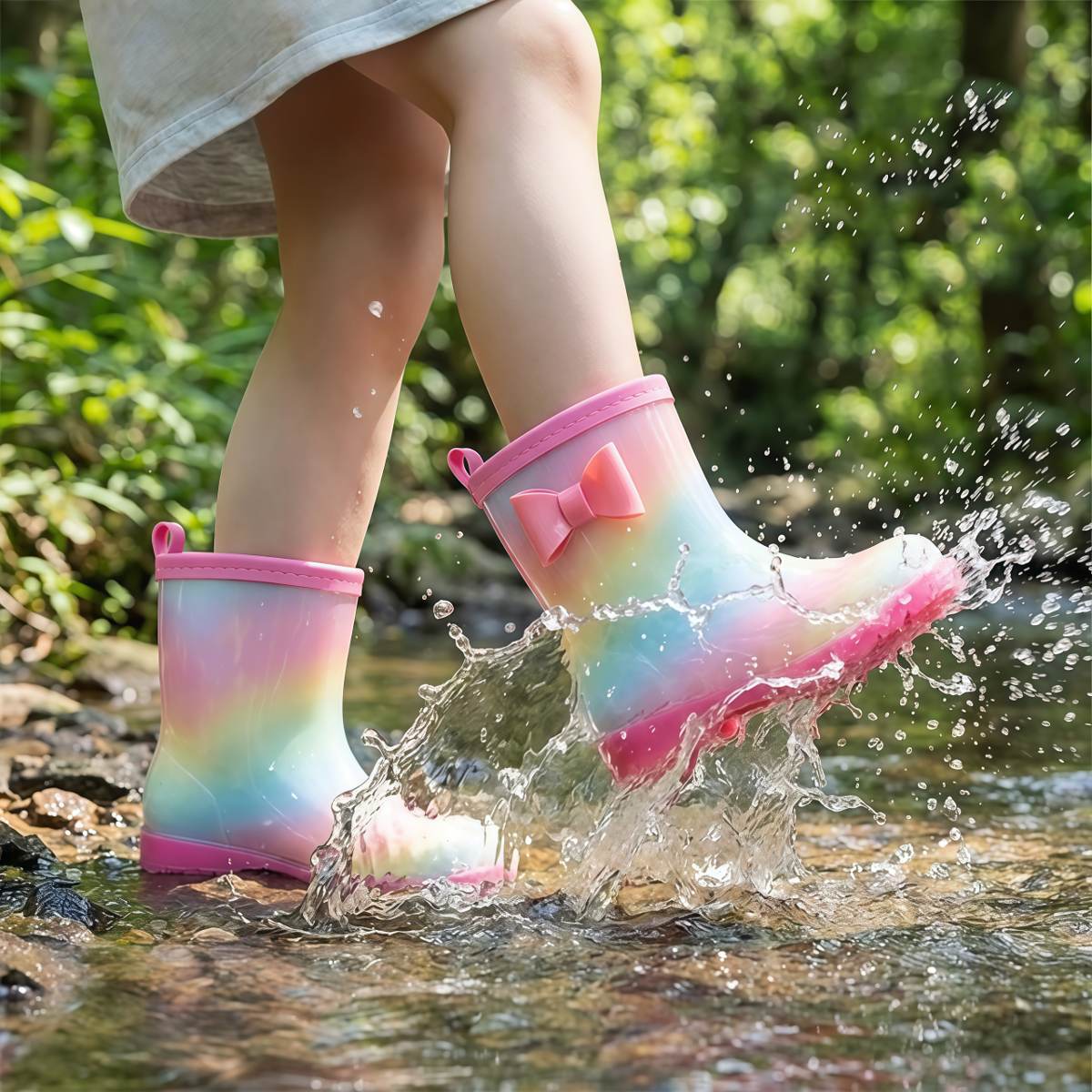 武汉雨具网·儿童雨鞋公主女童幼儿园宝宝防滑雨靴水鞋小孩加绒水靴可爱彩虹·产品图2