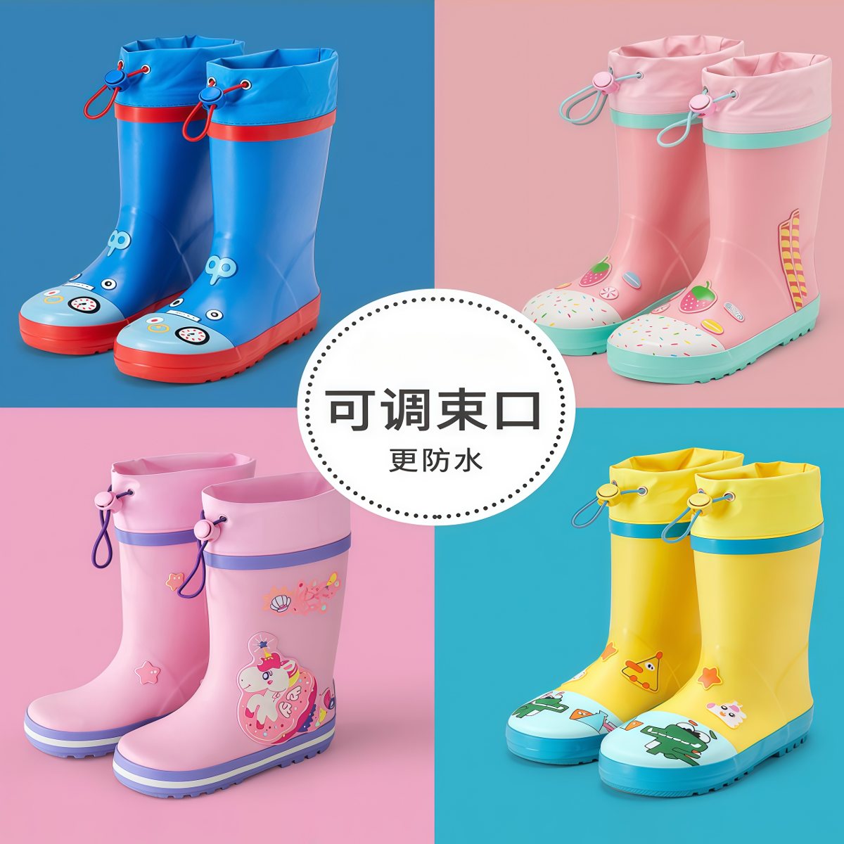 儿童雨鞋男童女孩女款防滑水鞋长筒高筒小学生上学专用中大童雨靴