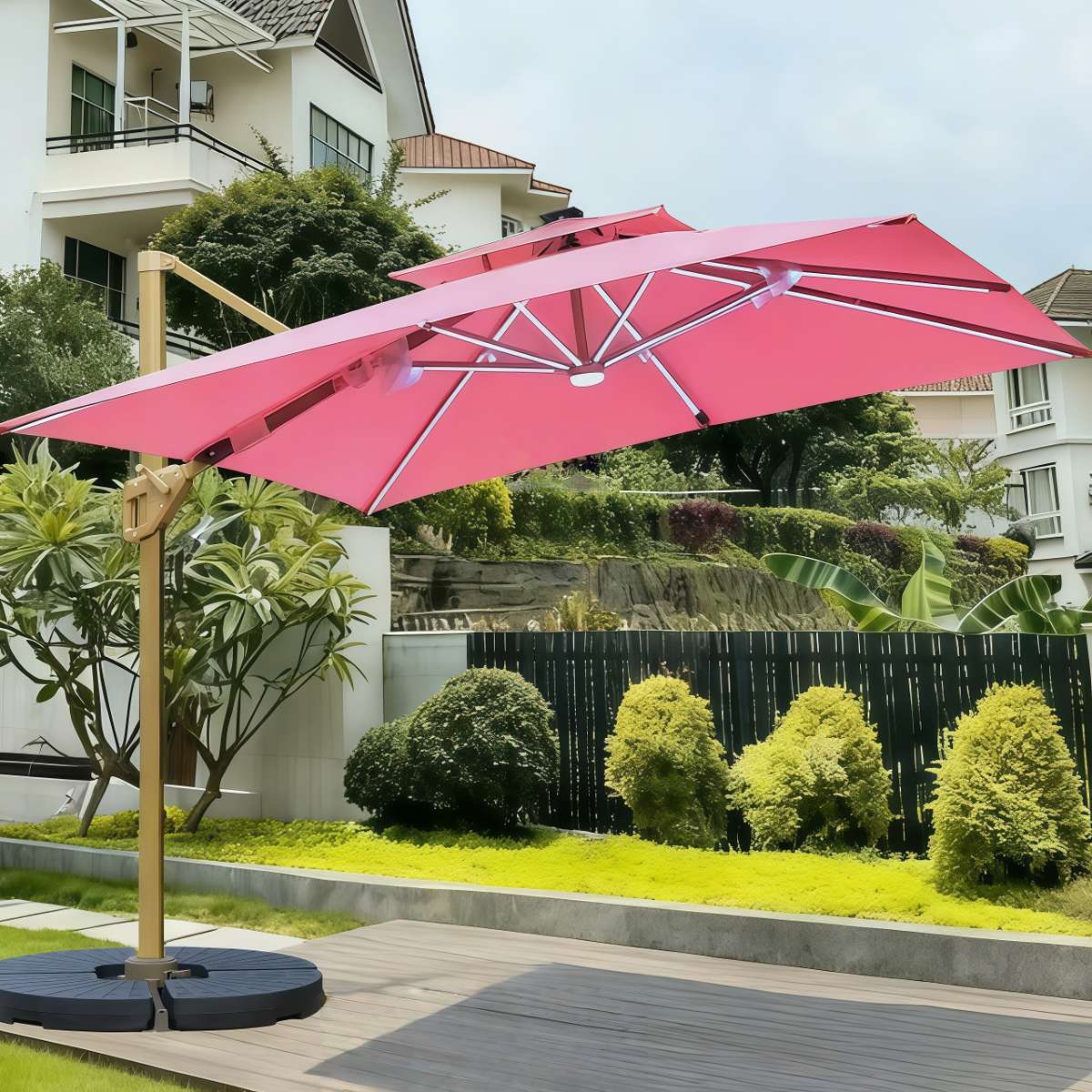 武汉雨具网·户外粉色方形遮阳伞酒店别墅门口伞物业伞彩色定制罗马伞2米5大伞·产品图3