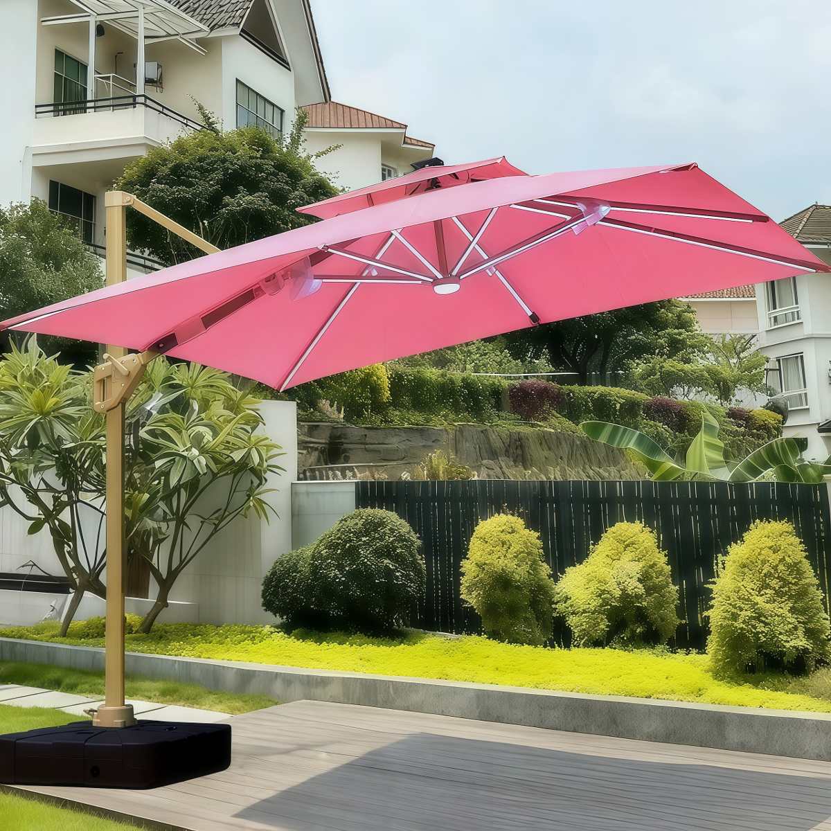 武汉雨具网·户外粉色方形遮阳伞酒店别墅门口伞物业伞彩色定制罗马伞2米5大伞·产品图5