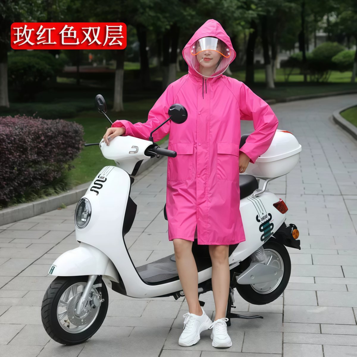 武汉雨具网·时尚纯色中长款雨衣女户外徒步反光风衣电动车骑行防暴雨防水雨披·产品图3