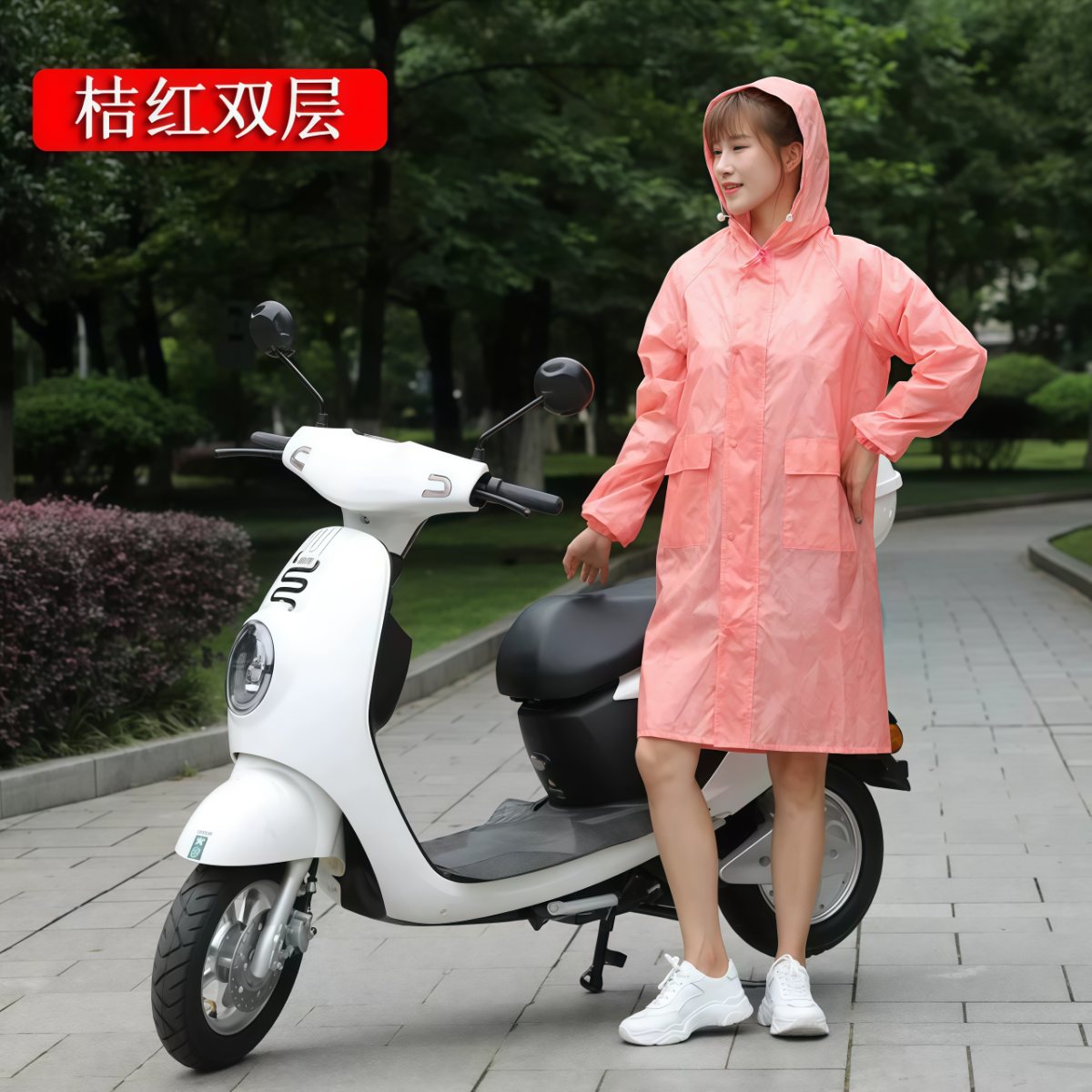 武汉雨具网·时尚纯色中长款雨衣女户外徒步反光风衣电动车骑行防暴雨防水雨披·产品图5