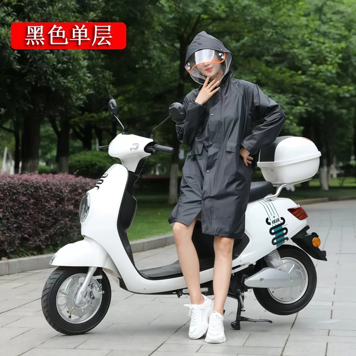 武汉雨具网·时尚纯色中长款雨衣女户外徒步反光风衣电动车骑行防暴雨防水雨披·产品图6