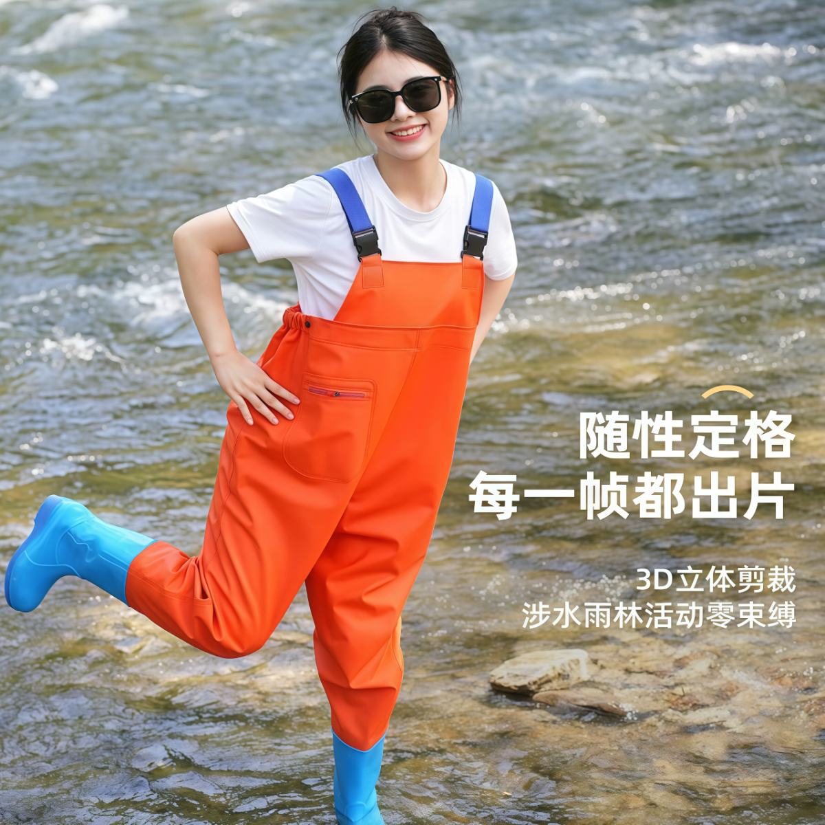 武汉雨具网·女款下水裤赶海装备成人防水衣下半身涉水服水叉水鞋连体全身雨裤·产品图3