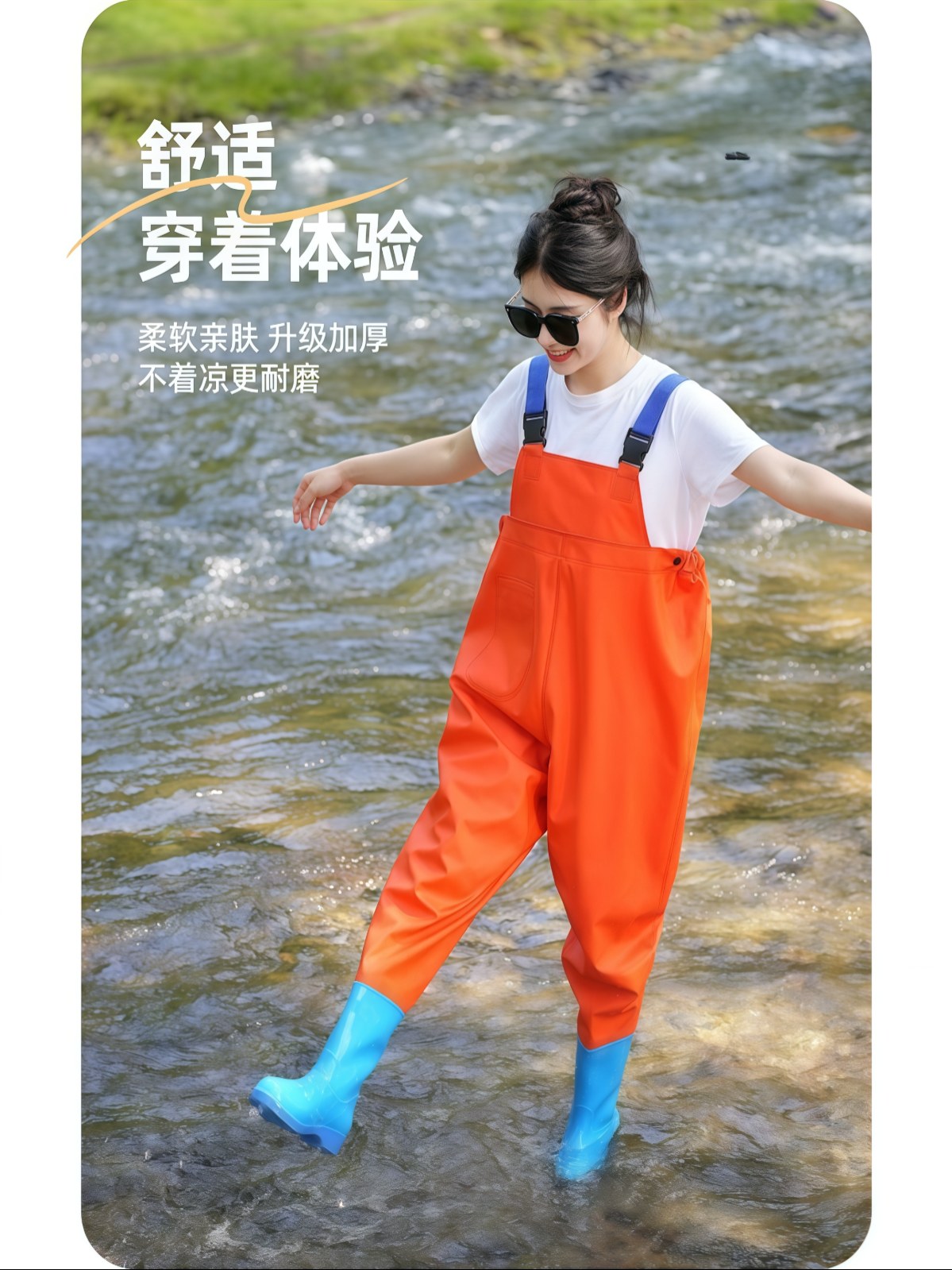 女款下水裤赶海装备成人防水衣下半身涉水服水叉水鞋连体全身雨裤 - 详情图