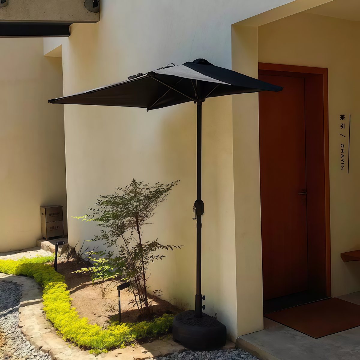 武汉雨具网·黑色户外遮阳伞小型阳台靠墙半边伞太阳伞长方形花园绿植遮阳棚·产品图5