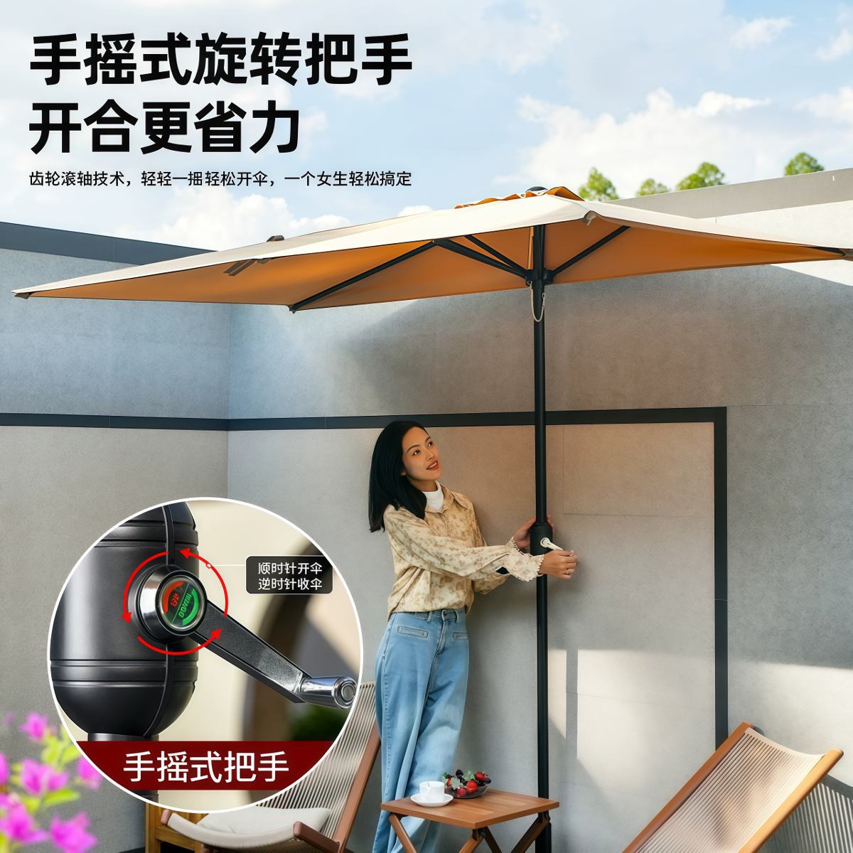 武汉雨具网·户外小型遮阳伞靠墙半边侧边庭院遮阳伞阳台绿植遮阳小罗马伞·产品图3