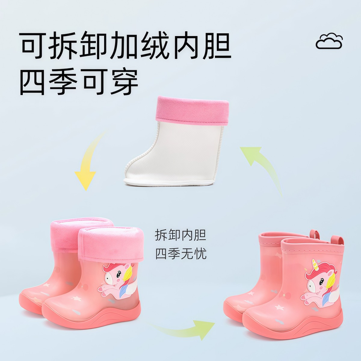 武汉雨具网·儿童雨鞋四季款可拆卸内里儿童雨靴女童雨靴水鞋男童雨鞋·产品图5