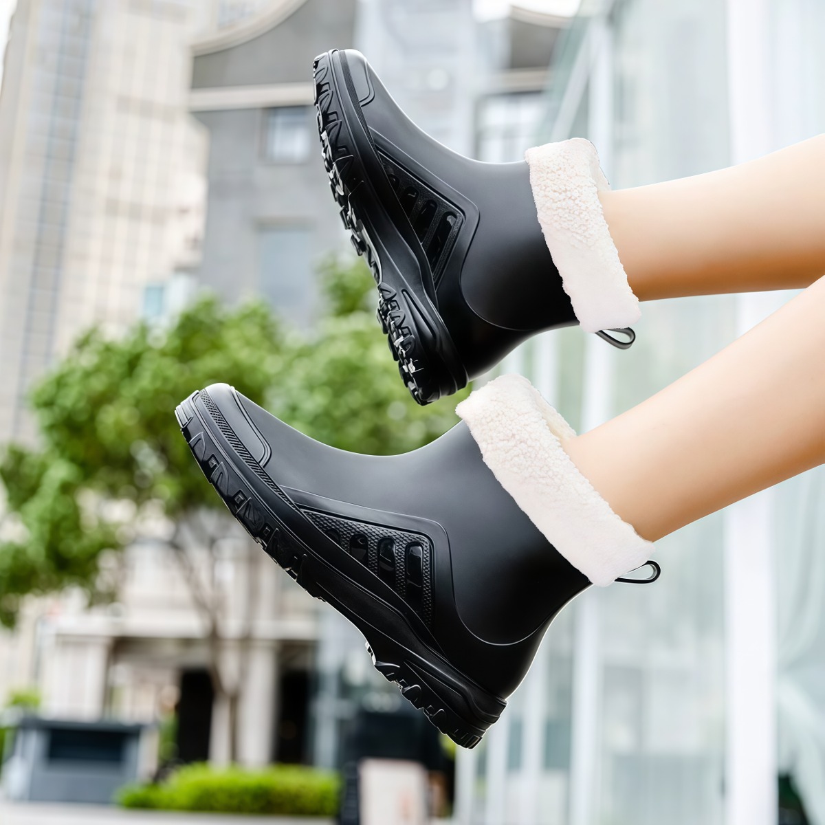 武汉雨具网·德系雨鞋女款防滑加厚中短筒雨靴加绒舒服防水洗车厨房低筒水胶鞋·产品图4