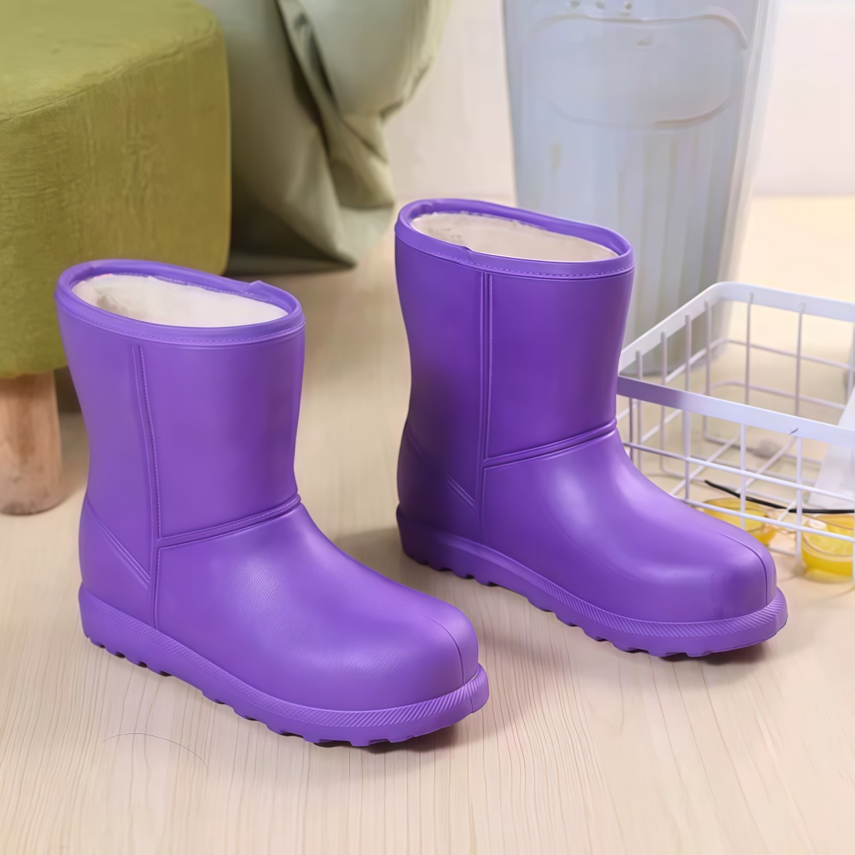 武汉雨具网·雨鞋女加绒防滑水鞋加厚保暖防水棉鞋雨靴冬季一体绒厚底防油胶鞋·产品图6