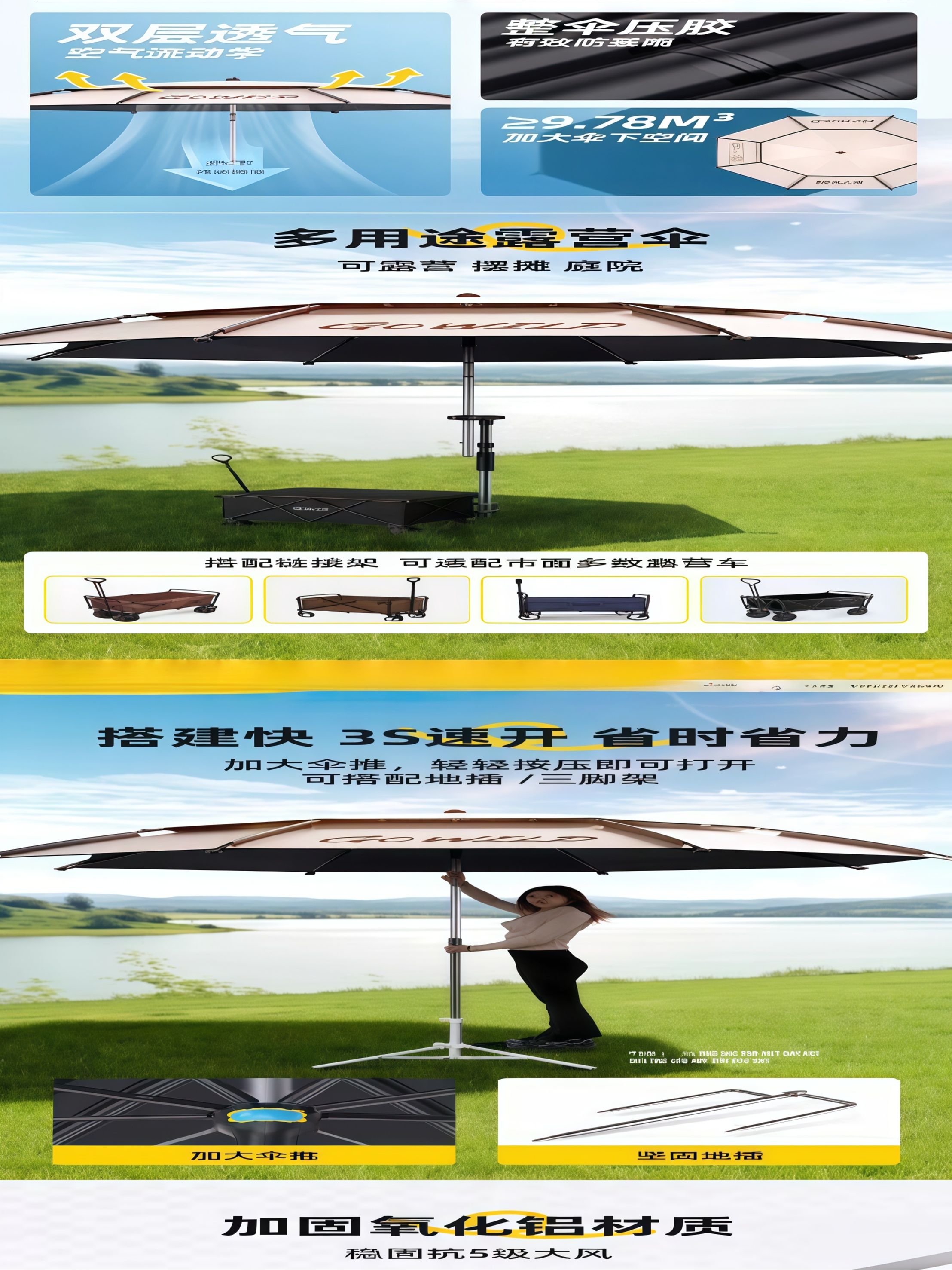 户外遮阳伞太阳伞沙滩露营天幕伞露营车雨伞 - 详情图