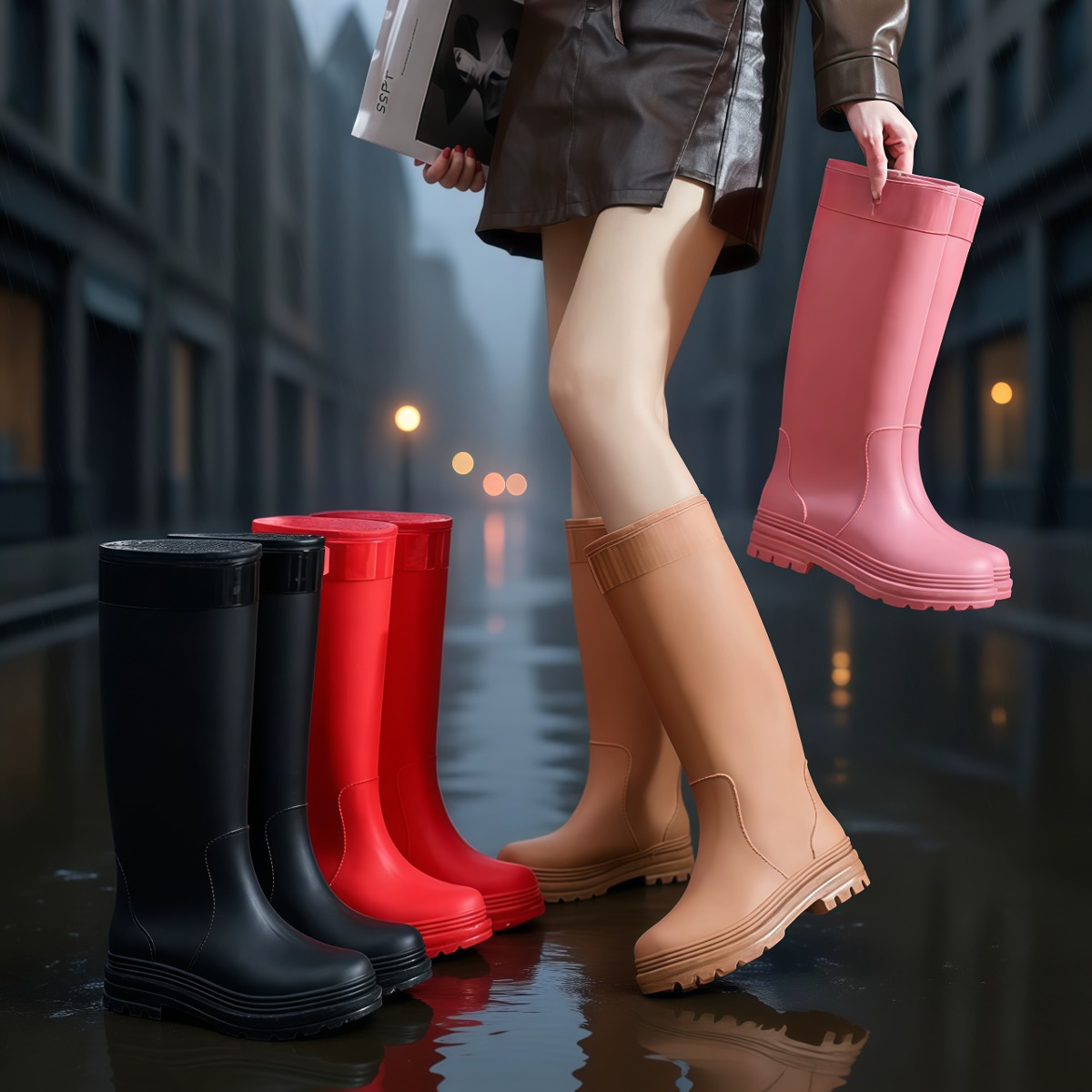 高筒雨鞋水鞋女雨靴加绒成人外穿防水徒步水靴防滑鞋子鞋底耐磨