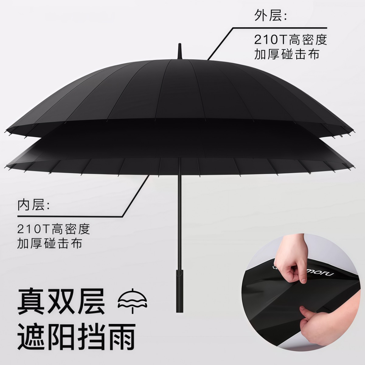 武汉雨具网·长柄雨伞双层加大加厚加固自动防风暴雨专用男士结实定制直杆大伞·产品图2