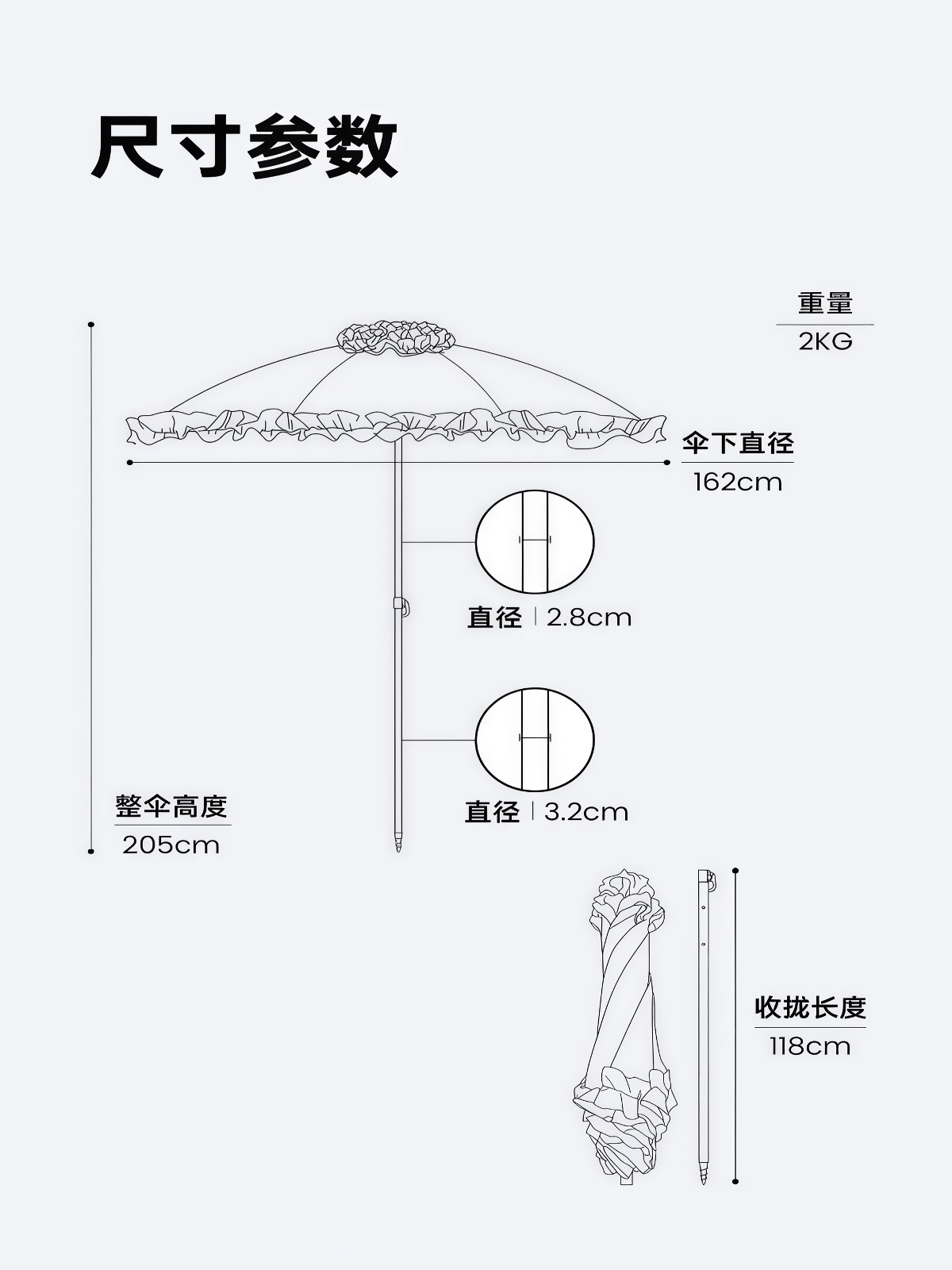 小清晰花边伞户外防晒遮阳太阳伞拍照网红装饰氛围感大雨伞摆摊伞 - 详情图