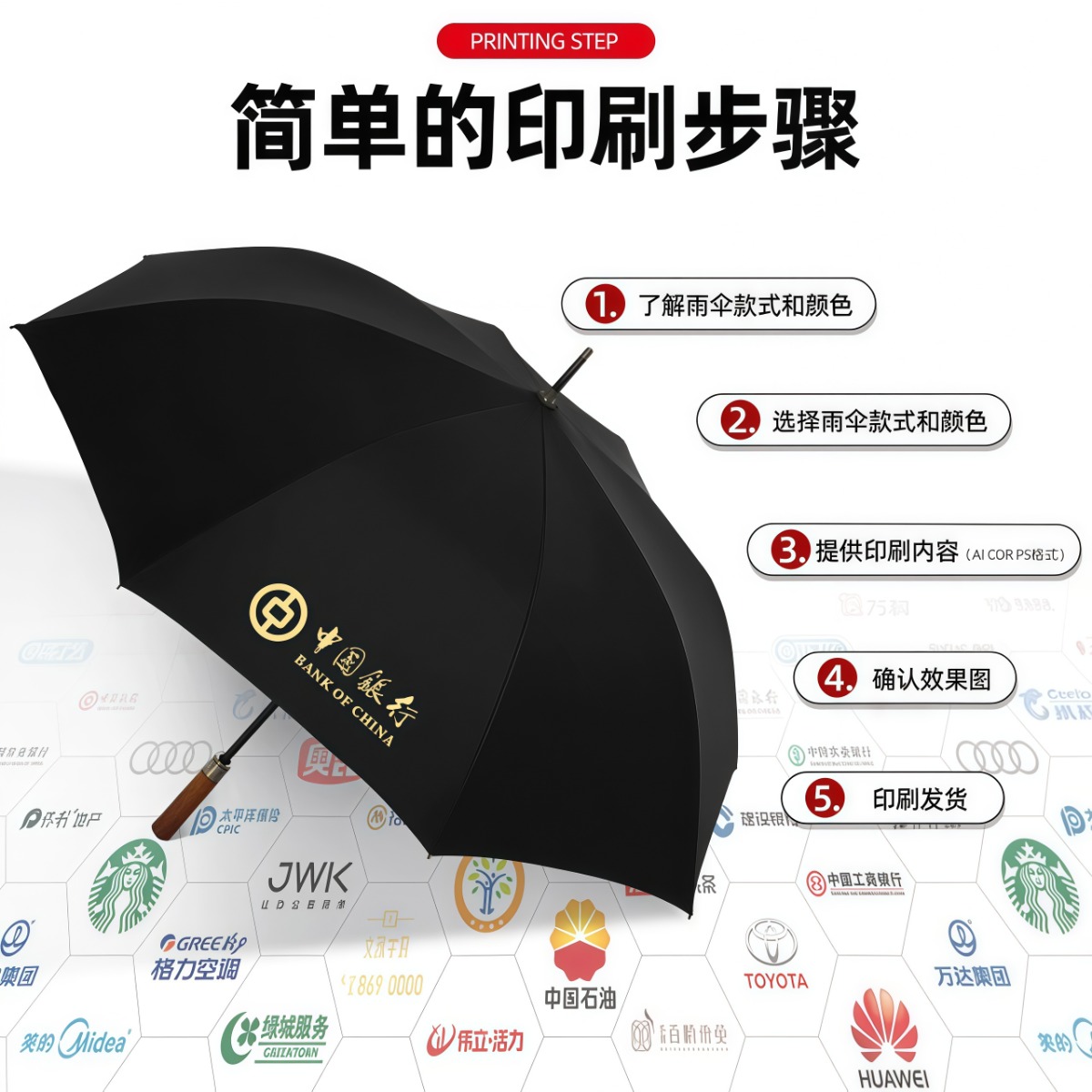 武汉雨具网·商务实木手柄大号长雨伞定制logo高端抗风直杆双人广告伞印图案字·产品图4