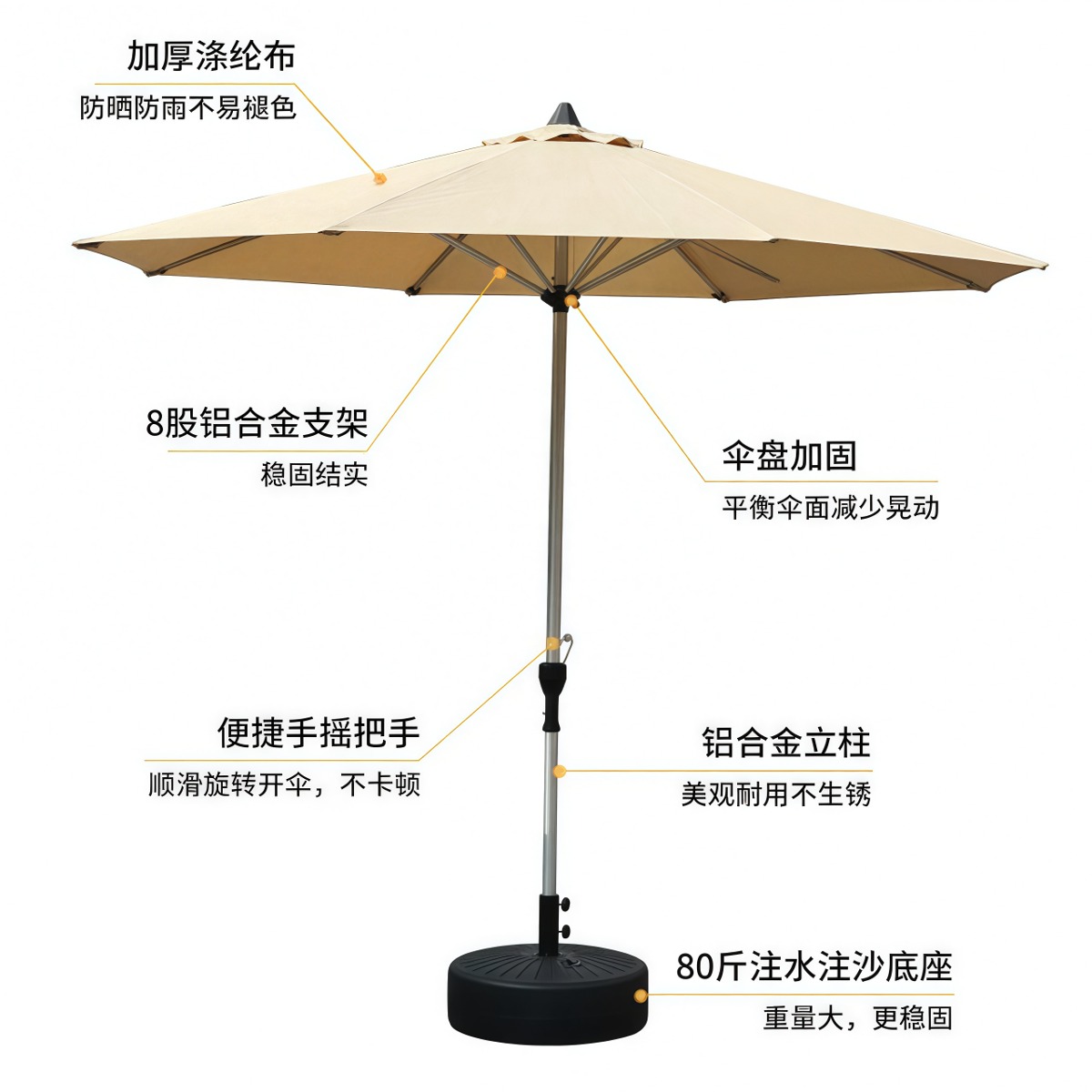 武汉雨具网·户外遮阳伞庭院花园伞铝合金中柱伞民宿酒店室外露台太阳伞·产品图6