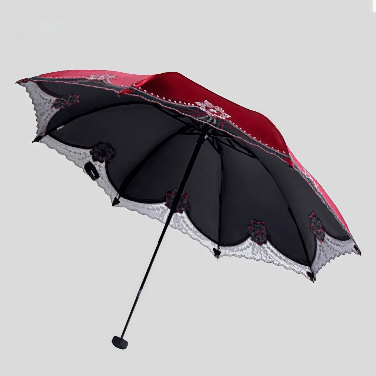 武汉雨具网·黑胶雨伞蕾丝伞太阳伞防晒防紫外线遮阳伞女折叠手动晴雨伞·产品图6