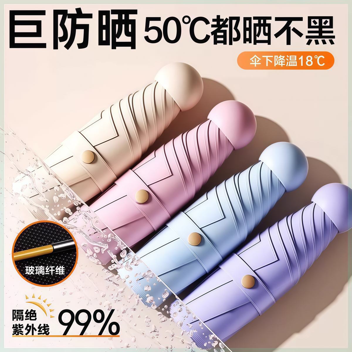 武汉雨具网·太阳伞女防晒防紫外线晴雨伞两用迷你五折叠小巧手动超轻高颜值·产品图2