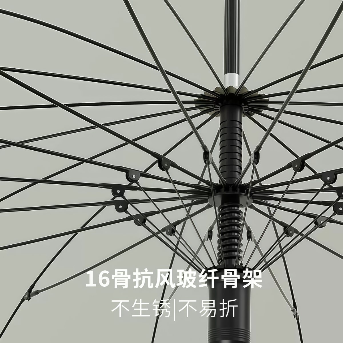 武汉雨具网·16骨自动抗风暴雨伞男士纯色复古长柄加大加厚加固大号木柄直杆伞·产品图2