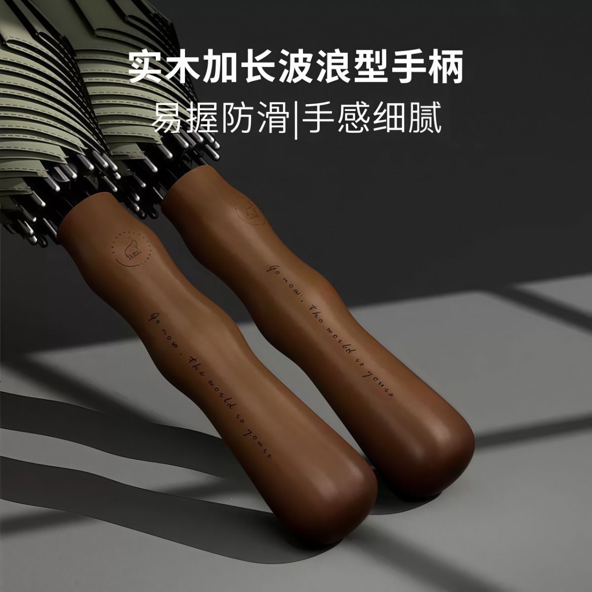 武汉雨具网·16骨自动抗风暴雨伞男士纯色复古长柄加大加厚加固大号木柄直杆伞·产品图3
