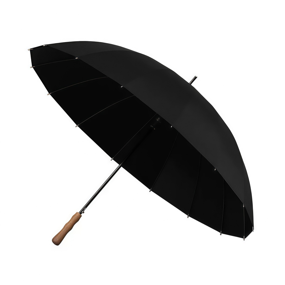 武汉雨具网·16骨自动抗风暴雨伞男士纯色复古长柄加大加厚加固大号木柄直杆伞·产品图5
