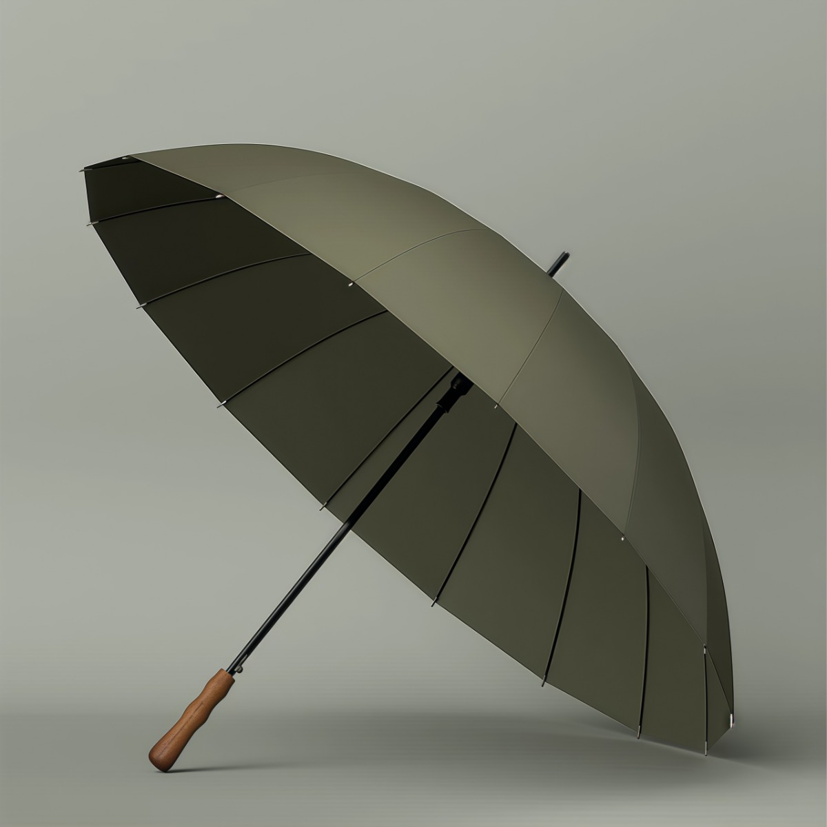 武汉雨具网·16骨自动抗风暴雨伞男士纯色复古长柄加大加厚加固大号木柄直杆伞·产品图6
