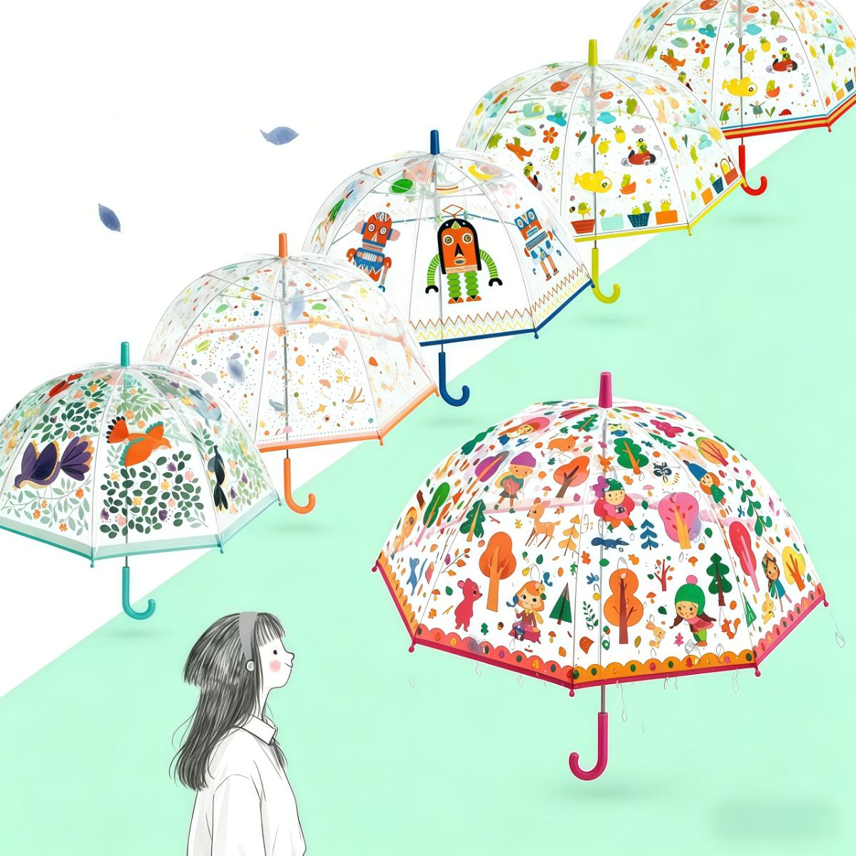 儿童雨伞透明女孩小学生幼儿园宝宝可爱轻便安全长柄伞2-8岁
