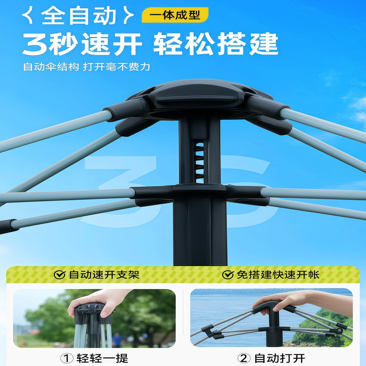 武汉雨具网·帐篷户外便携式折叠自动速开合野营过夜防晒防雨加厚露营装备全套·产品图3