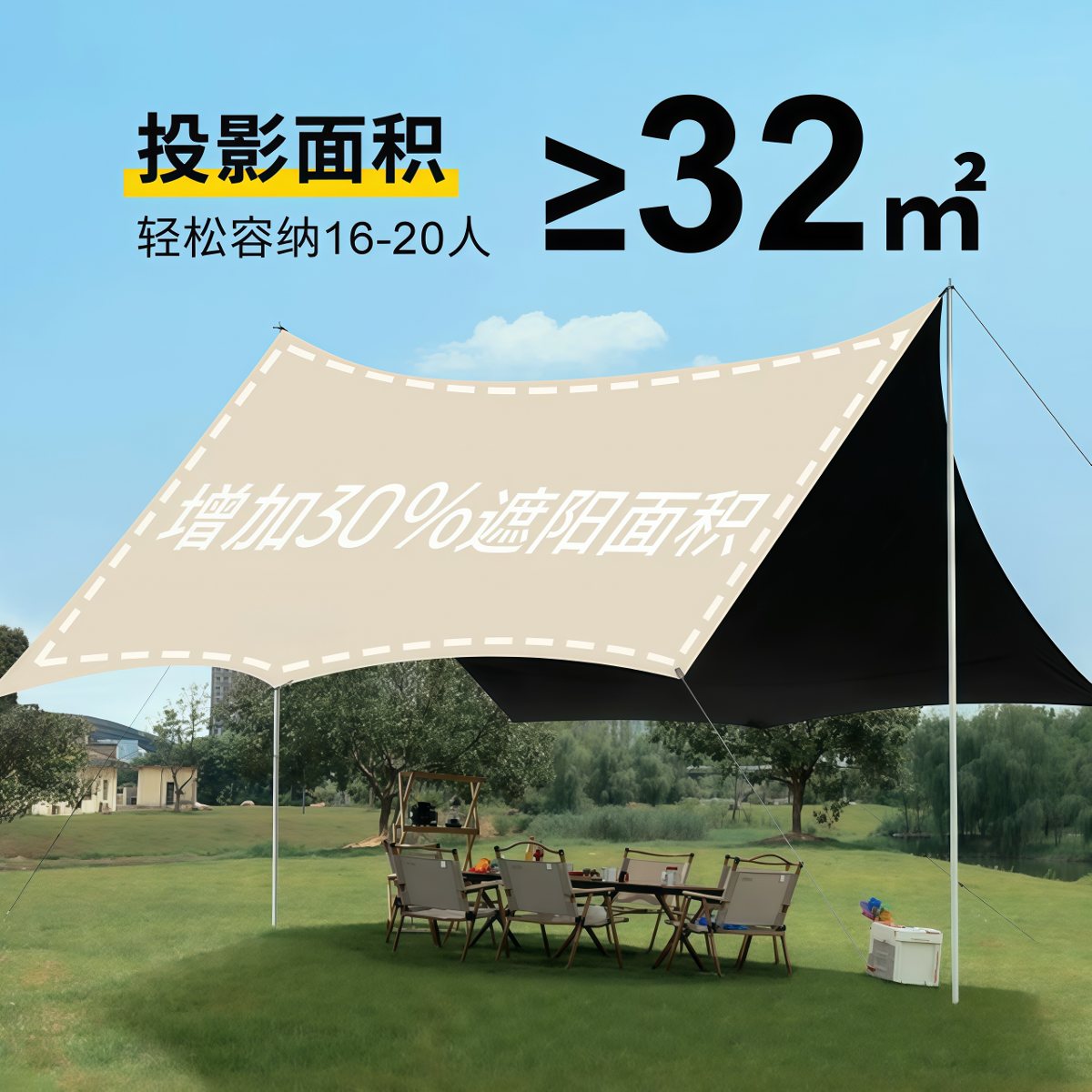 武汉雨具网·黑胶天幕帐篷户外便携大号防晒涂层野餐全套露营六件套防雨·产品图3