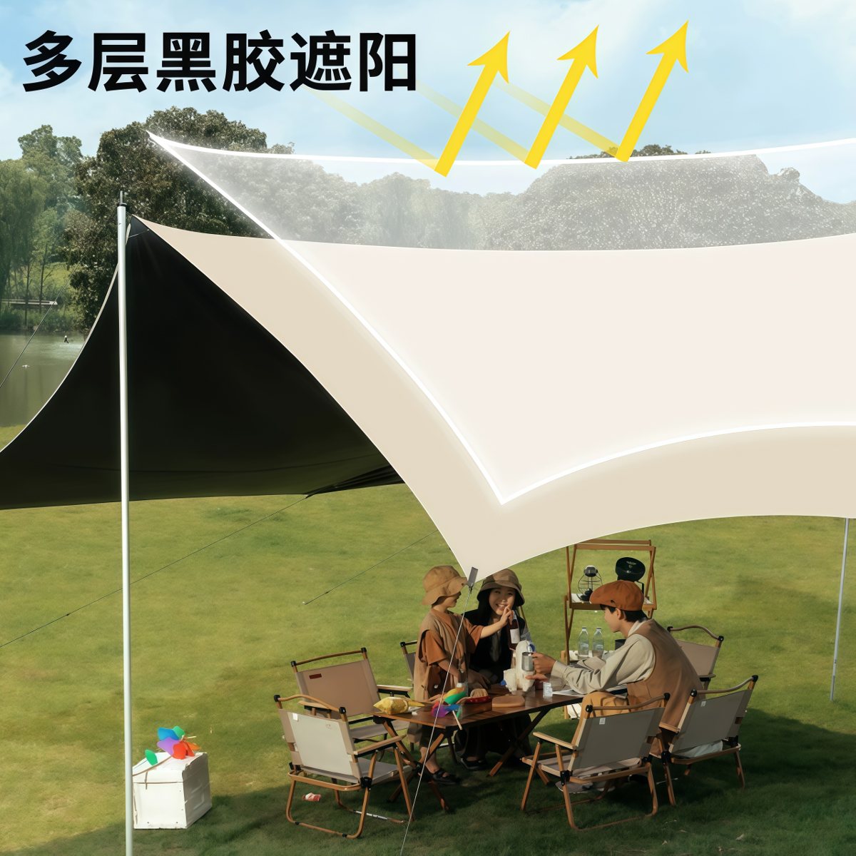 武汉雨具网·黑胶天幕帐篷户外便携大号防晒涂层野餐全套露营六件套防雨·产品图4