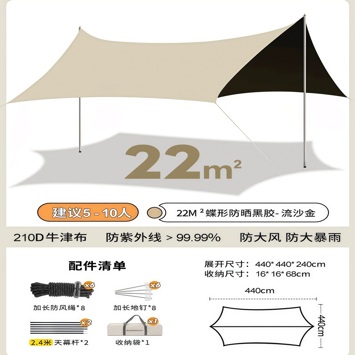 武汉雨具网·黑胶天幕帐篷户外便携大号防晒涂层野餐全套露营六件套防雨·产品图6
