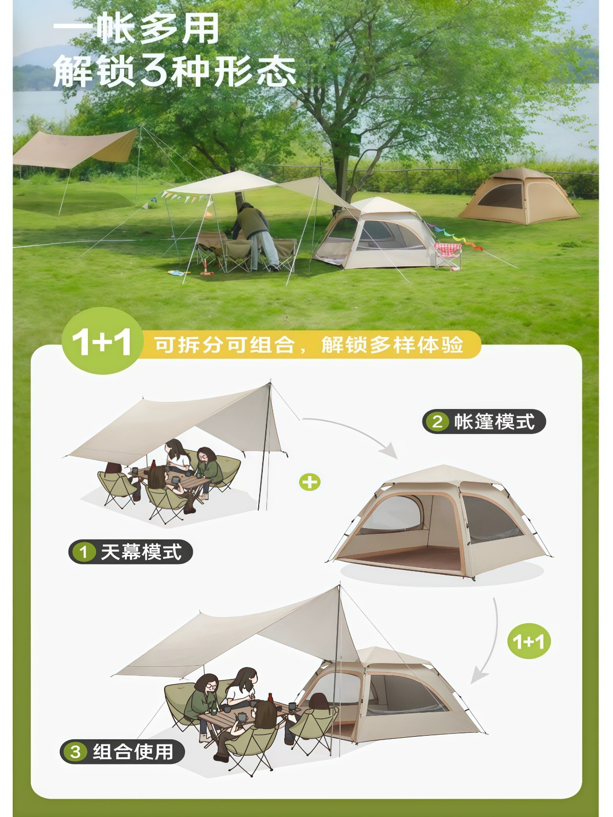 全自动速开帐篷天幕二合一公园露营户外露营装备 - 详情图