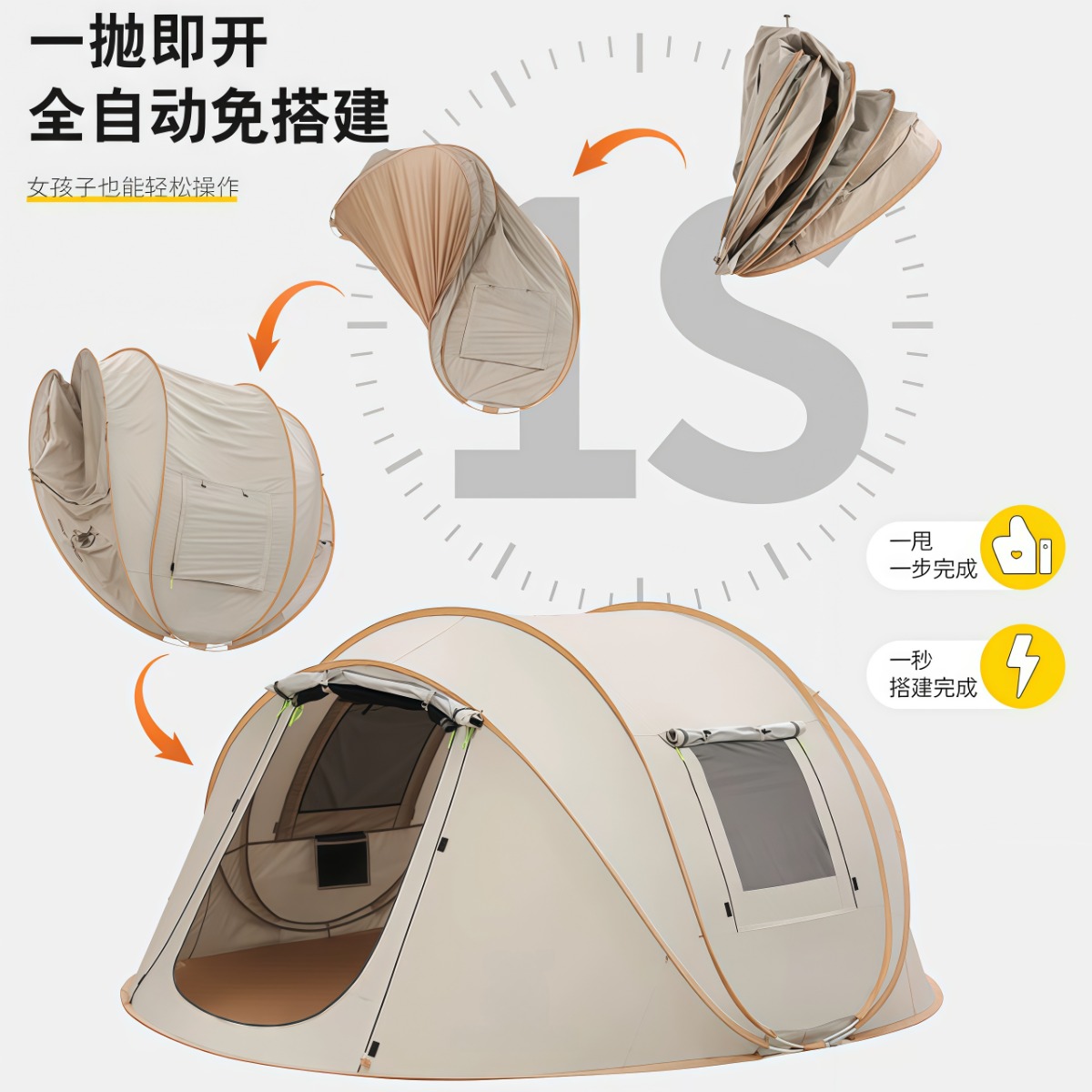 武汉雨具网·加厚涂银一抛速开全自动帐篷户外便携式折叠露营野营过夜防晒防雨·产品图2