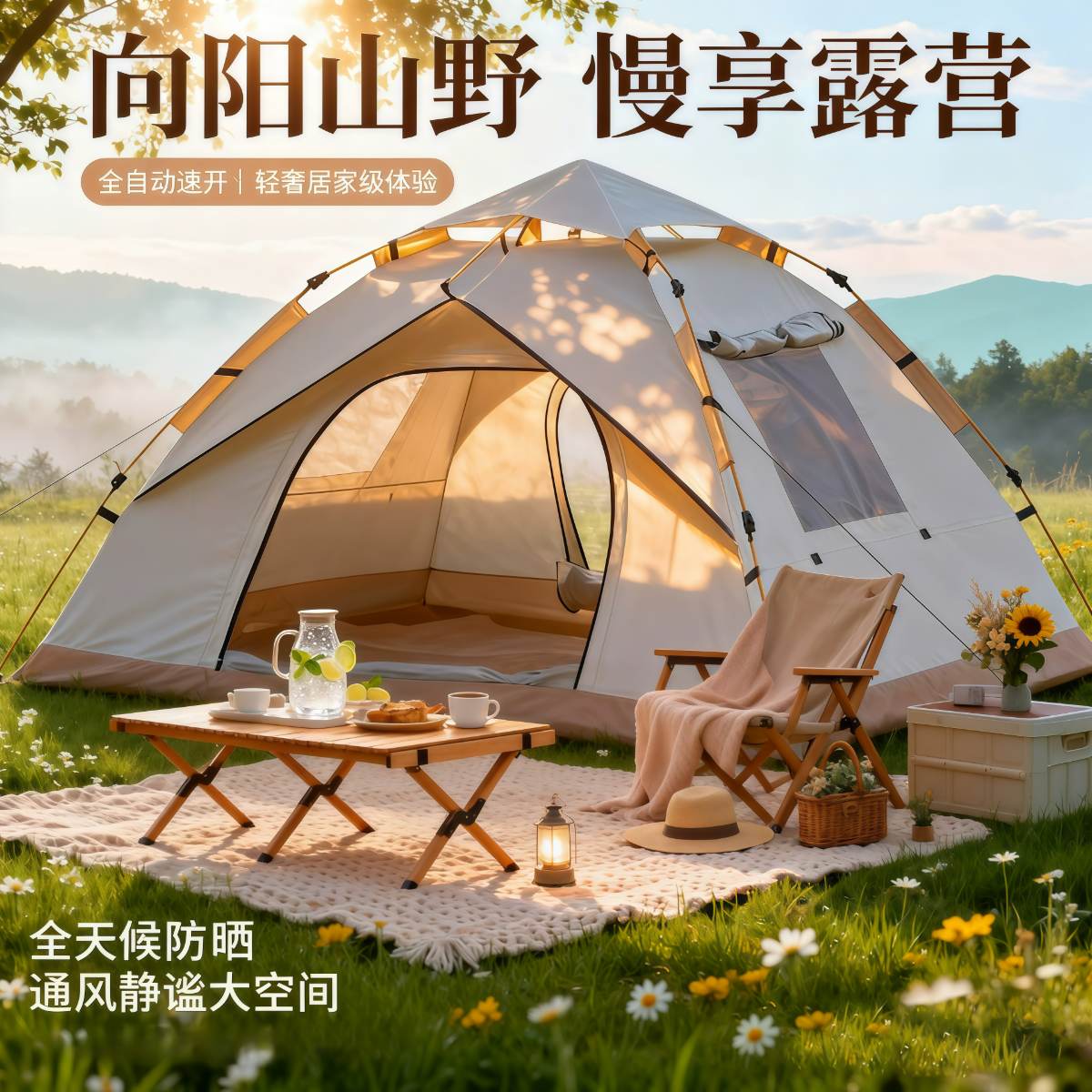 武汉雨具网·帐篷户外便携式折叠自动速开防晒露营过夜室内防雨加厚免安装·产品图2
