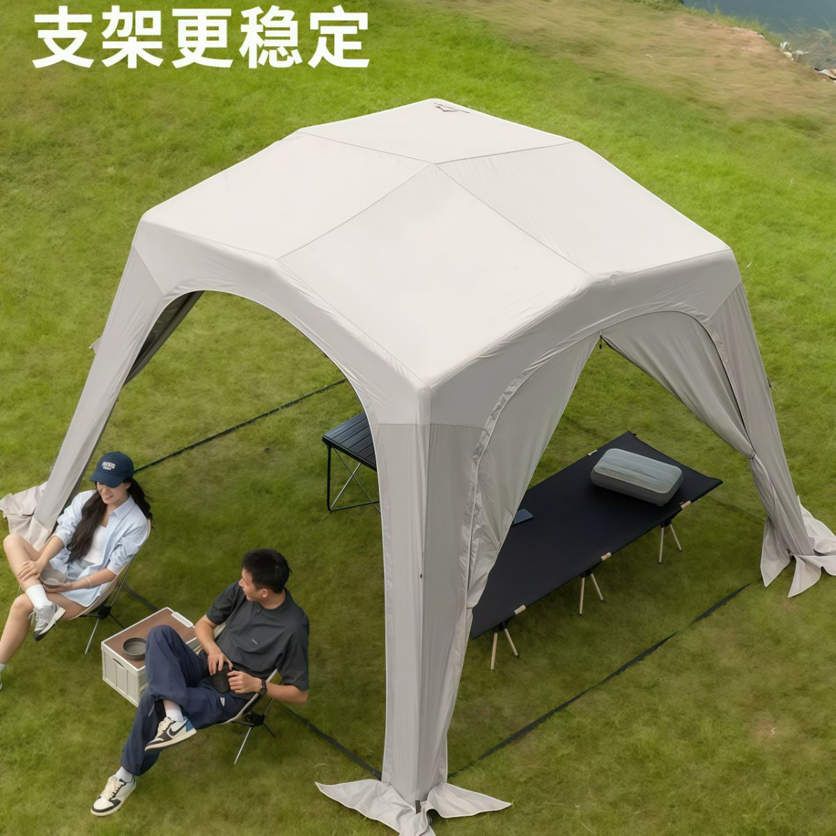 充气帐篷自动穹顶天幕速开户外露营钛黑胶遮阳棚野营防晒防雨免搭