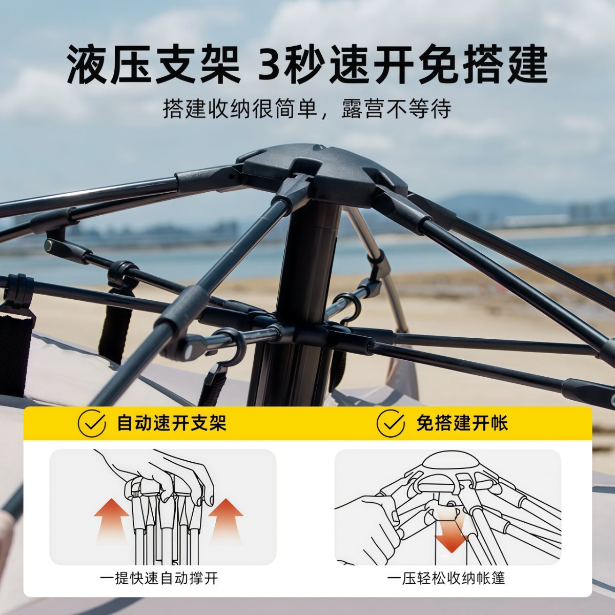 武汉雨具网·全自动沙滩帐液压速开户外露营帐篷黑胶防晒遮阳钓鱼折叠帐·产品图2