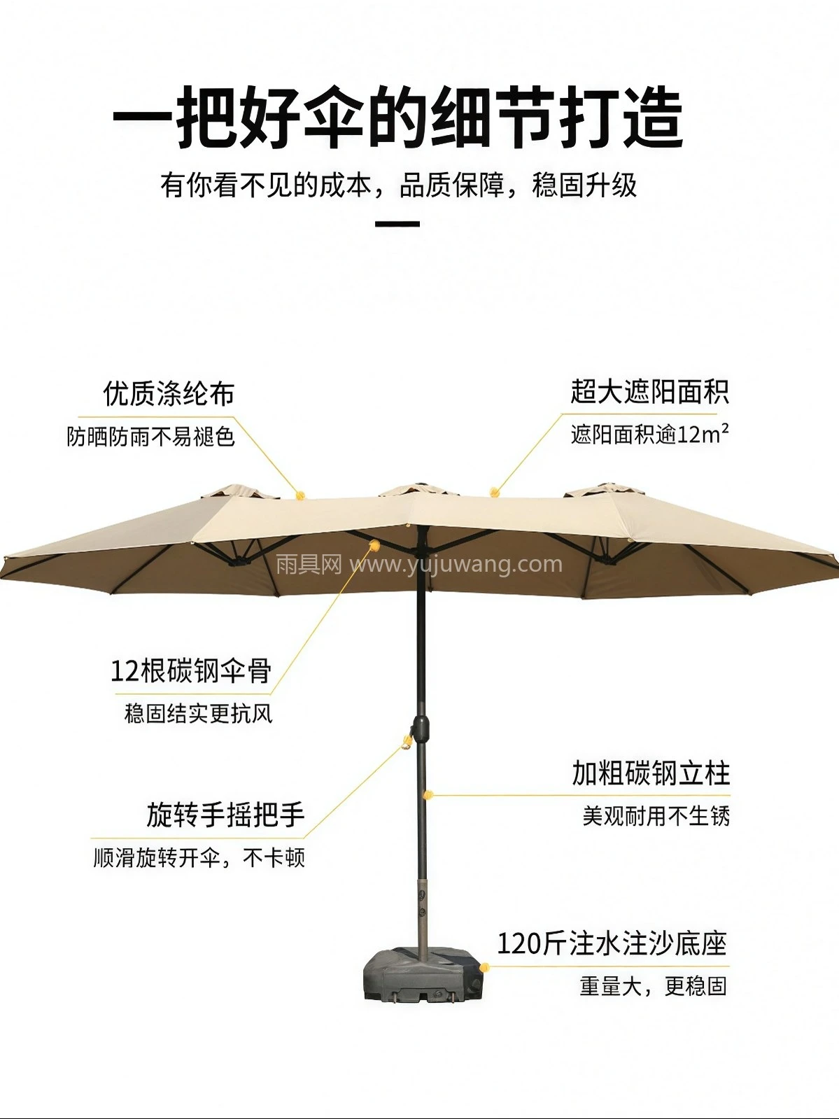 户外遮阳伞三头中柱伞商用外摆露营大太阳伞庭院室外遮阳伞 - 详情图